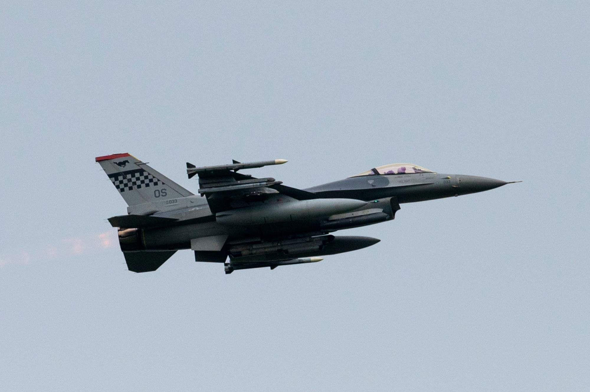 An F-16 Fighting Falcon assigned to the 36th Fighter Squadron takes off for a training sortie prior to a simulated mortar attack during a training scenario at Osan Air Base, Republic of Korea, Sept. 13, 2022.
