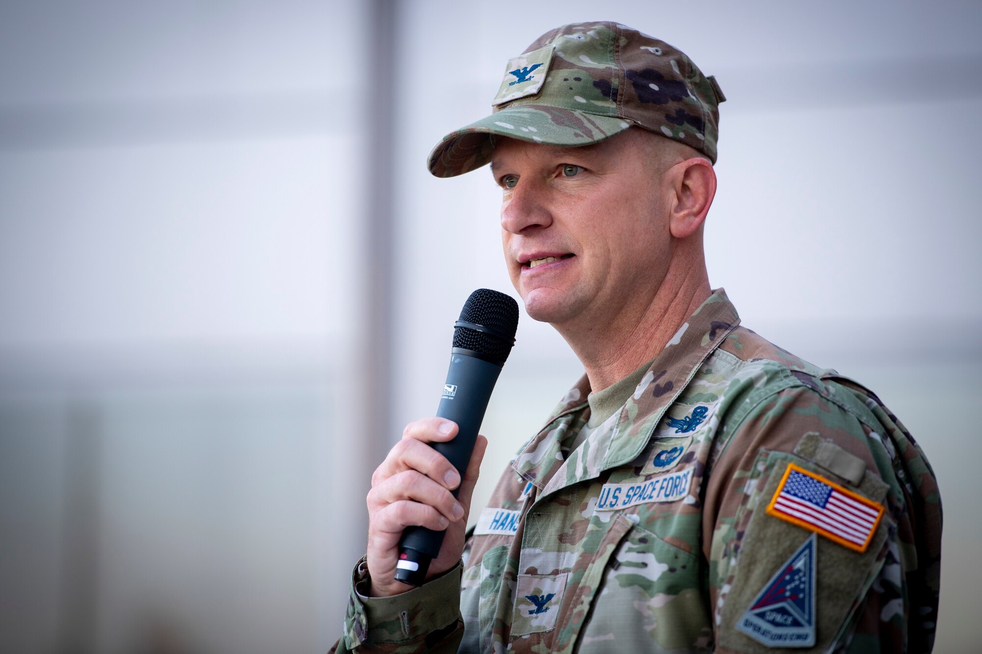 U.S. Space Force Col. David Hanson, Space Base Delta 1 commander, speaks during the SBD 1 POW/MIA reveille ceremony at Schriever Space Force Base, Colorado, Sept. 12, 2022.  During the ceremony Hanson spoke on the significance of service and commitment to the nation's prisoners of war and those missing in action (U.S. Space Force Photo by Dennis Rogers)