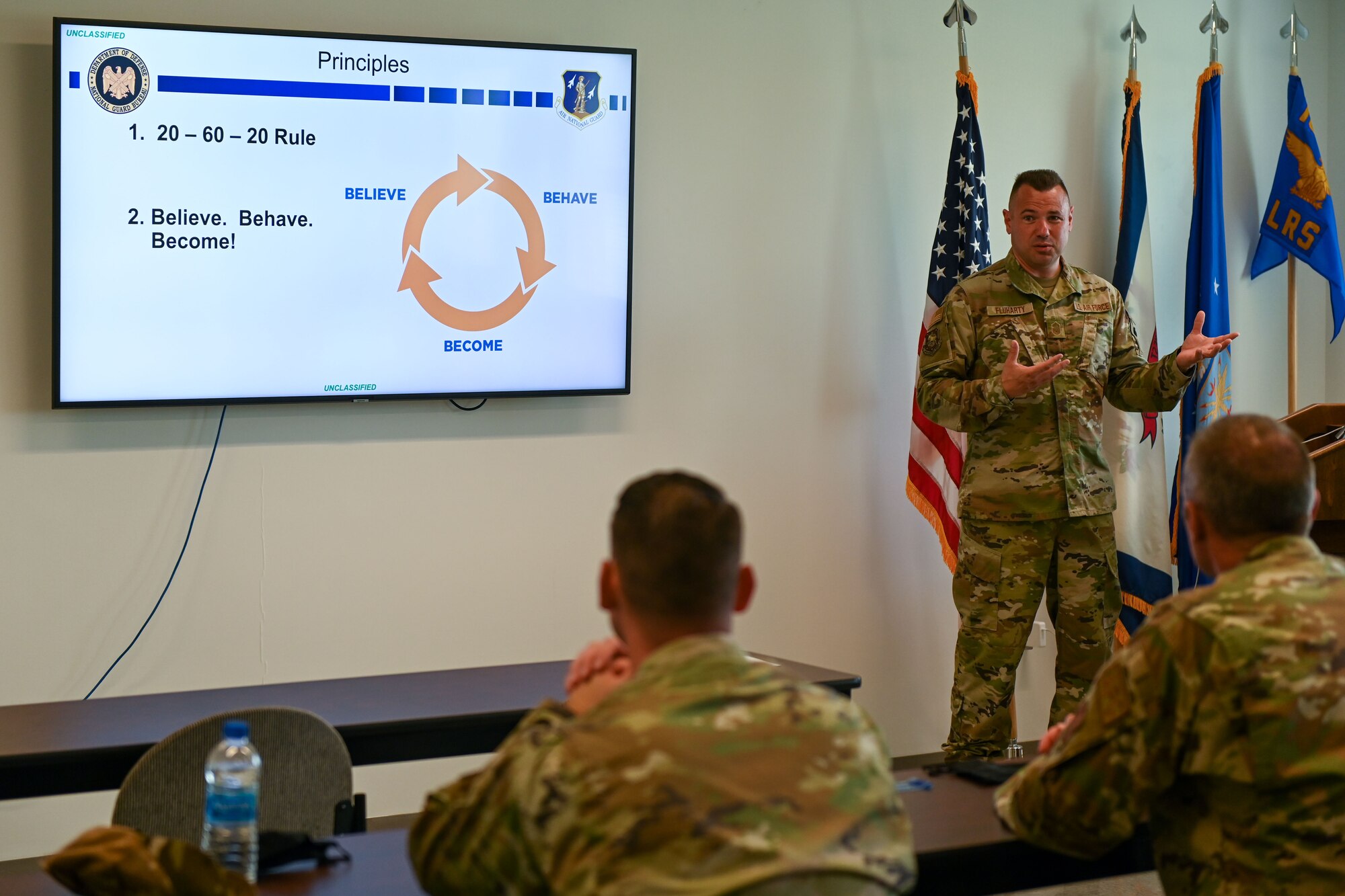U.S. Air Force Senior Master Sgt. Robert Fluharty, the 167th Airlift Wing Human Resource Advisor, teaches a resilience class at the 167th Airlift Wing, Martinsburg, West Virginia, Sept. 11, 2022.