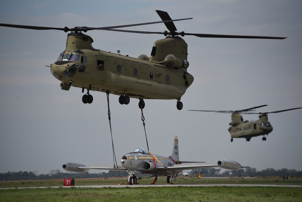 CH-47 helicopter sling loads a historic F-80