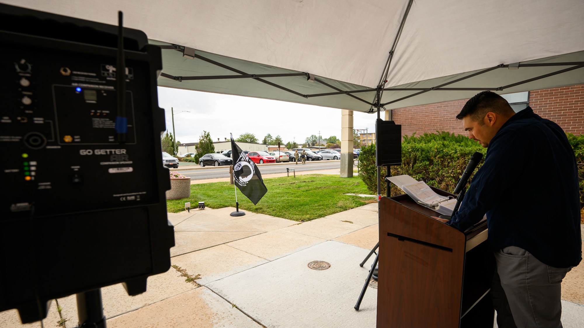 Aaron Gonzales reads names of missing service members during a POW/MIA Remembrance Week 24-hour vigil at Hill Air Force Base, Utah, Sept. 13, 2022.