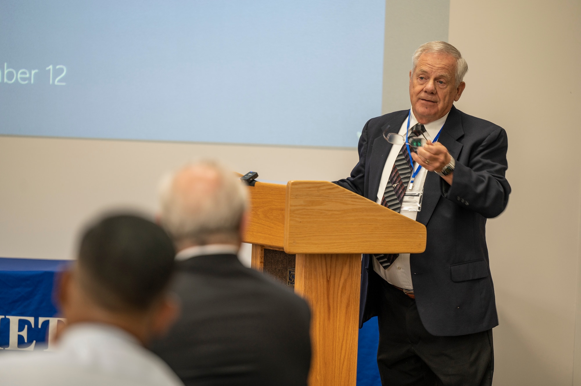 David Baker, former Air Force Metrology and Calibration Program deputy director, speaks during a commemoration ceremony at the Air Force Primary Standards Lab at Heath, Ohio Sept. 12, 2022.