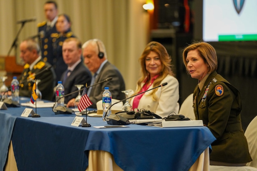 U.S. Army Gen. Laura J. Richardson, the commander of U.S. Southern Command, addresses attendees during the opening ceremony of the South American Defense Conference 2022 (SOUTHDEC 22).