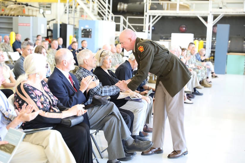 A new helicopter training landing pad at Muir Army Airfield is dedicated to Chief Warrant Officer 3 Matthew Ruffner and Chief Warrant Officer 2 Jarett Yoder during a ceremony in the Aviation Maintenance Instruction Building here.