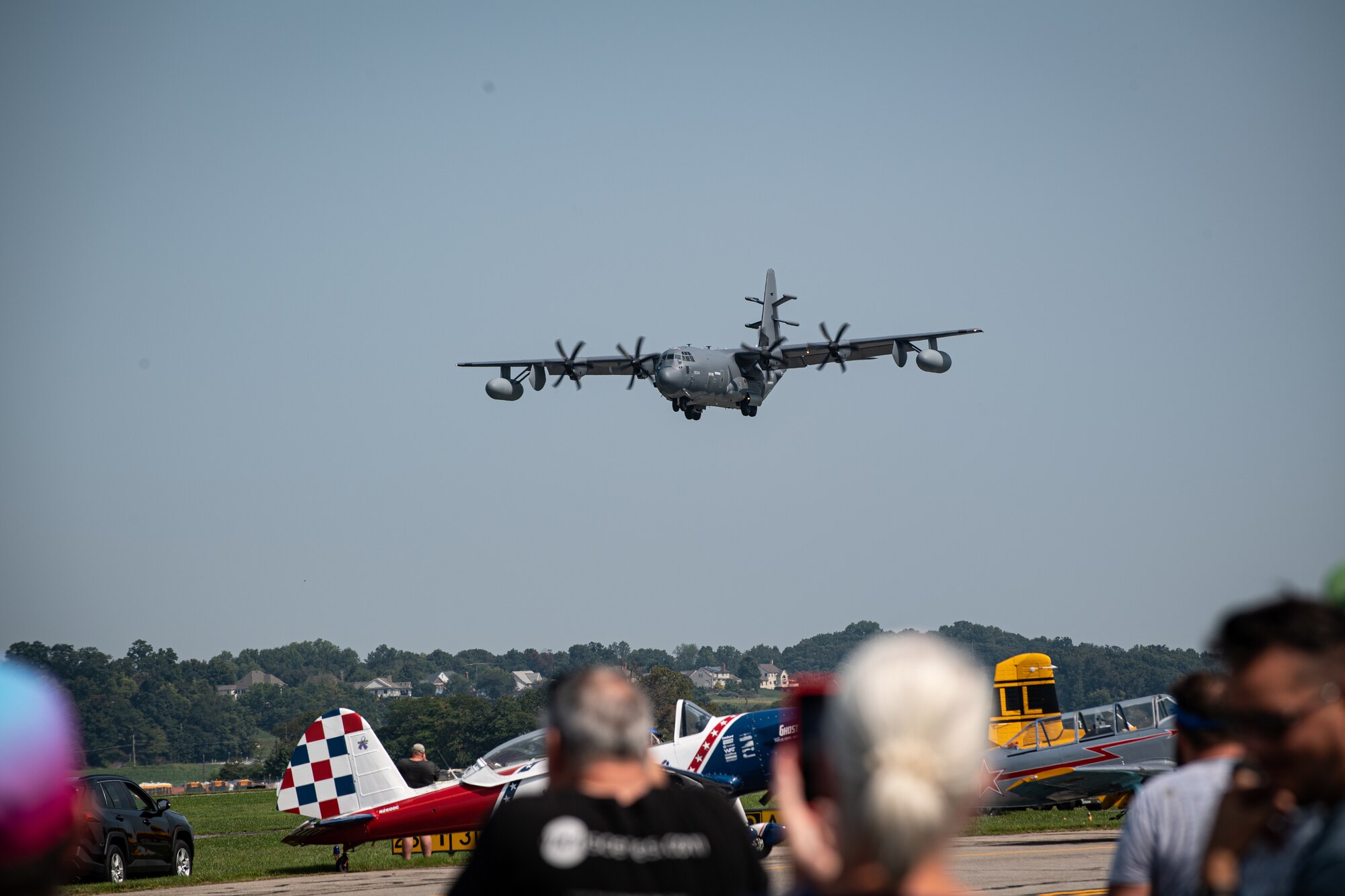 An EC-130J Commando Solo aircraft from the 193rd Special Operations Wing performs a flyover during Community Days at the Lancaster Airport in Lititz, Pennsylvania, Sept.17, 2022.