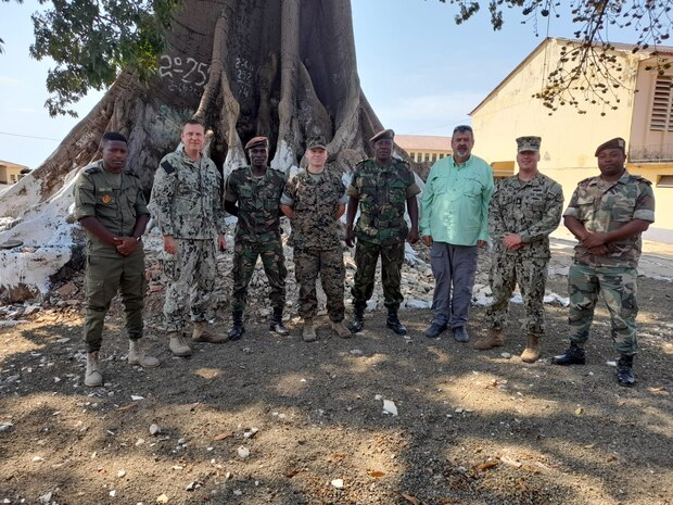 U.S Navy engineers and the Armed Forces of São Tomé and Príncipe (FASTP) pose for a group photo after spending the morning discussing capabilities, training, equipment and opportunities for future engagements.