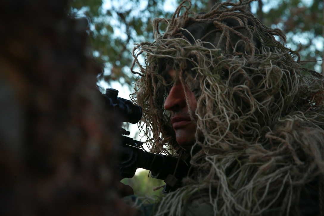 U.S. Marine Corps Cpl. Ian Aguirre, a grenadier with India Co., 3rd Battalion, 7th Marine Regiment, Ground Combat Element, Marine Rotational Force-Darwin 22, holds security during a patrol at South Goulburn Island, Australia, Sept. 2, 2022. The Expeditionary Advanced Base Operations exercise was a force-on-force training that exercised the MRF-D’s ability to forward deploy and establish expeditionary advanced bases.