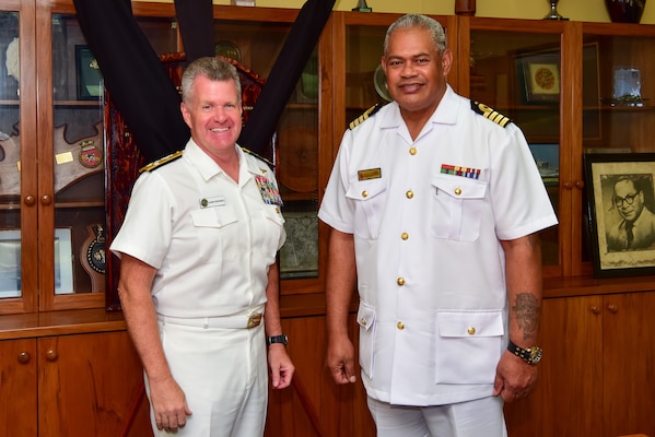 Adm. Samuel Paparo meets with Deputy Chief of Defence and His Majesty’s Armed Forces Commander Capt. Sione Ulakai.