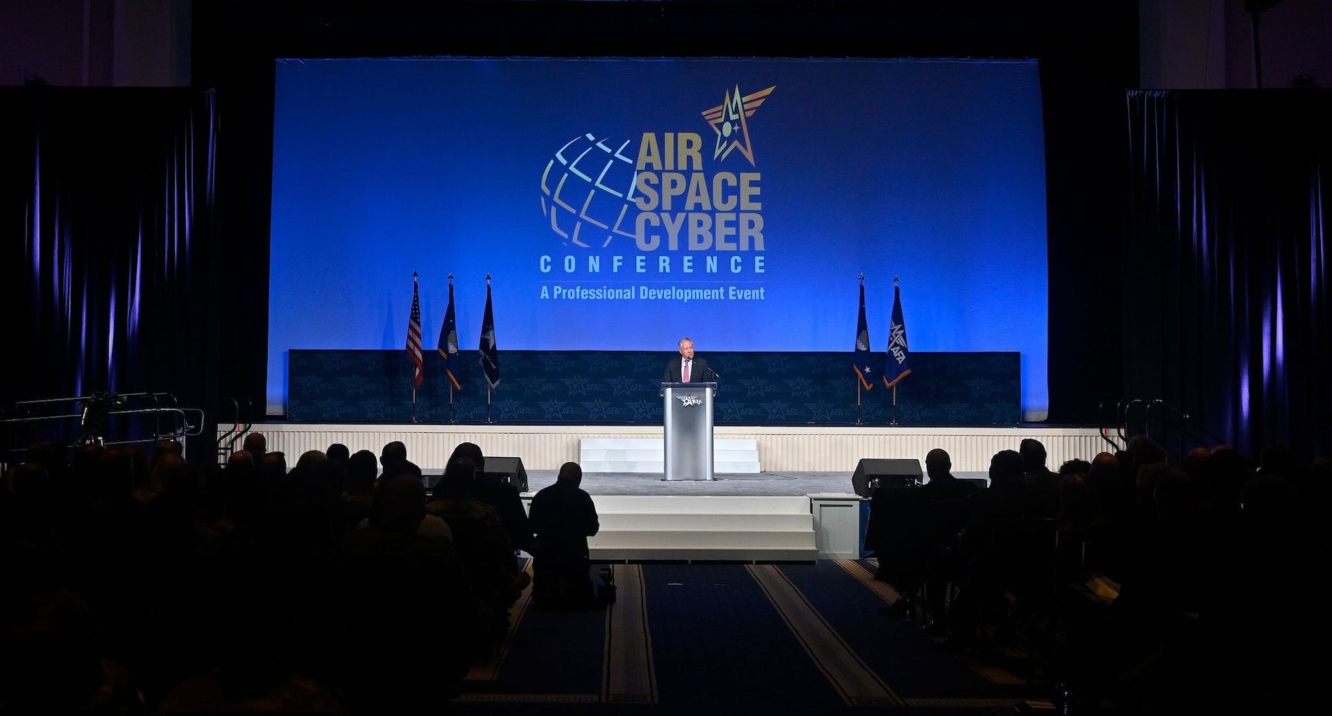 Secretary of the Air Force Frank Kendall speaks at the 2022 Air and Space Forces Association’s Air, Space & Cyber Conference in National Harbor, Md., Sept. 19, 2022. The conference is a professional development seminar that offers the opportunity for Department of Defense personnel to participate in forums, speeches and workshops. (U.S. Air Force photo by Wayne Clark)