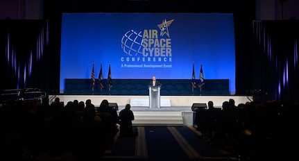 Secretary of the Air Force Frank Kendall speaks at the 2022 Air and Space Forces Association’s Air, Space & Cyber Conference in National Harbor, Md., Sept. 19, 2022. The conference is a professional development seminar that offers the opportunity for Department of Defense personnel to participate in forums, speeches and workshops. (U.S. Air Force photo by Wayne Clark)