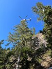 A Search and Rescue (SAR) helicopter from Naval Air Station (NAS) Whidbey Island hovers above during a rescue of a stranded hunter trapped on a cliff face near Mt. Constance in the Olympic National Forest on Sept. 18, 2022.