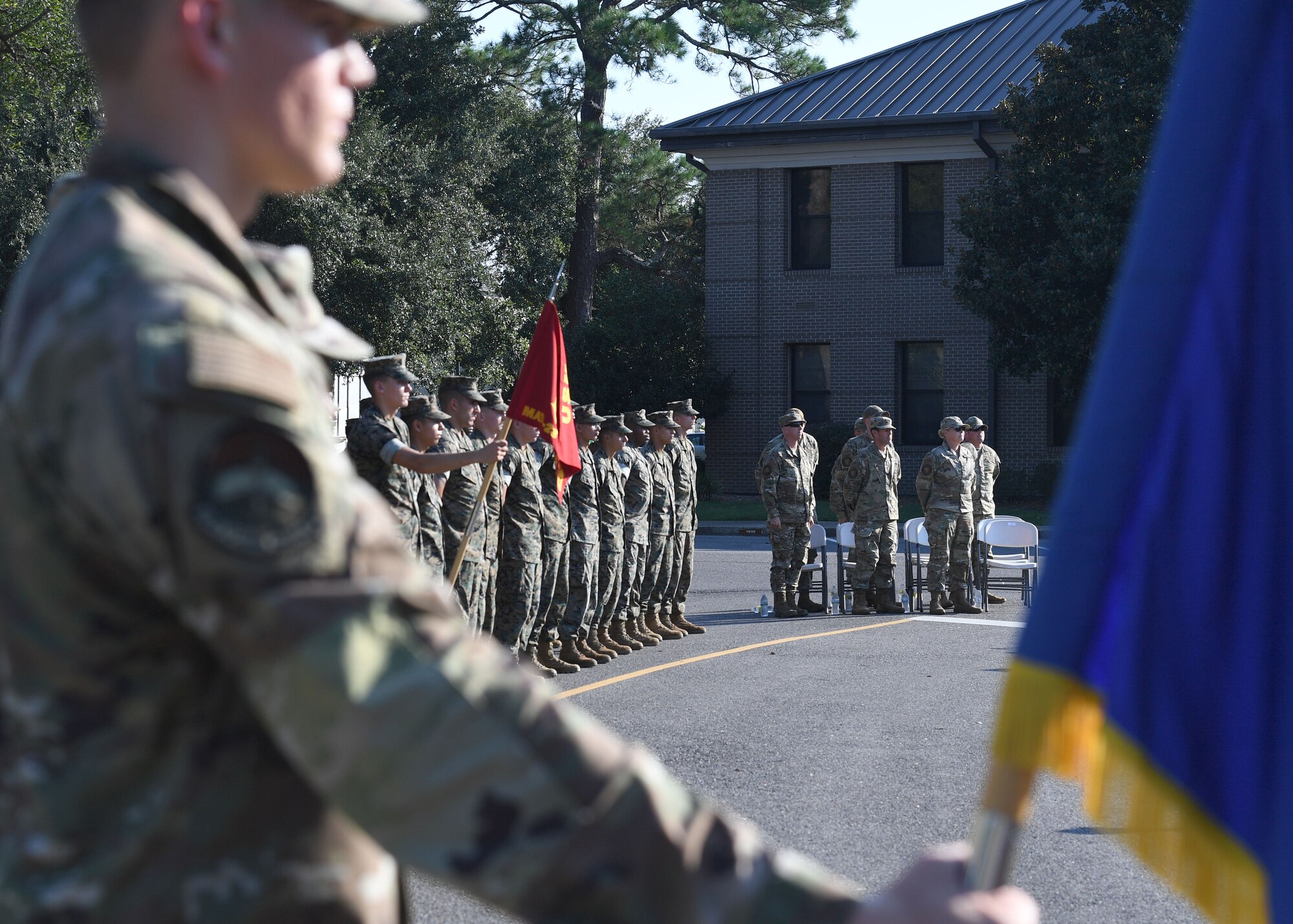 Keesler personnel attend the POW/MIA Retreat Ceremony at Keesler Air Force Base, Mississippi, Sept. 16, 2022. The event, hosted by the Air Force Sergeants Association Chapter 652, is held annually to raise awareness and pay tribute to all prisoners of war and the military members still missing in action. (U.S. Air Force photo by Kemberly Groue)
