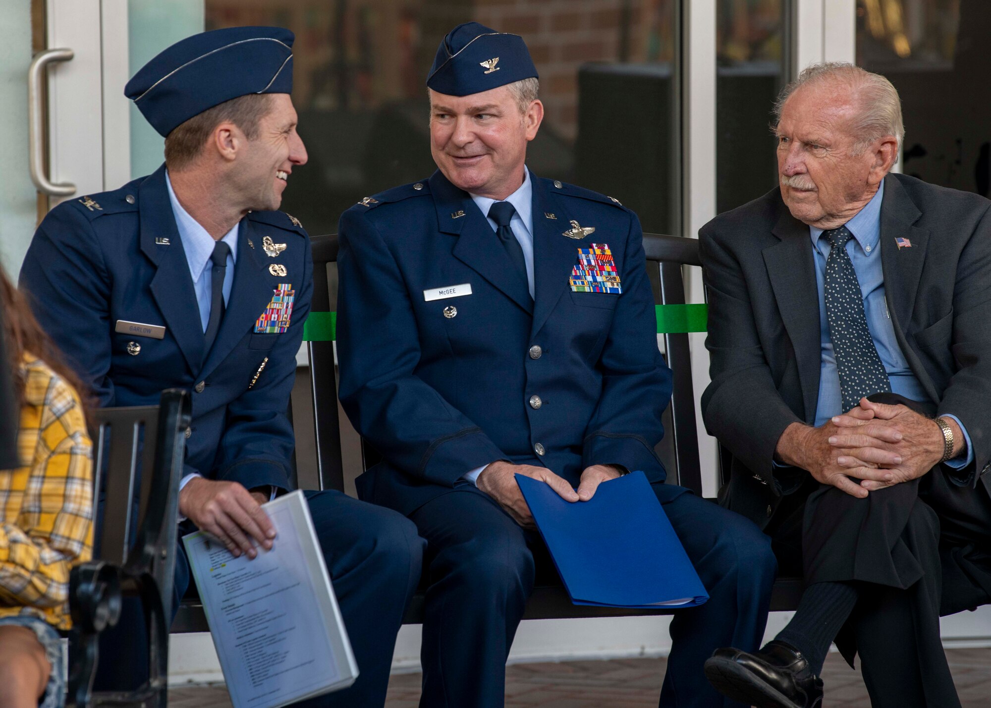 Col. Ryan Garlow (left), 60th Air Mobility Wing vice commander and Col. Terrence McGee (center), 349th Air Mobility Wing vice commander attended the POW/MIA tribute ceremony, Sept. 18, 2022, in Vacaville, California.  National POW/MIA Recognition Day is observed on the third Friday in September to honor those who were prisoners of war and those who are still missing in action.