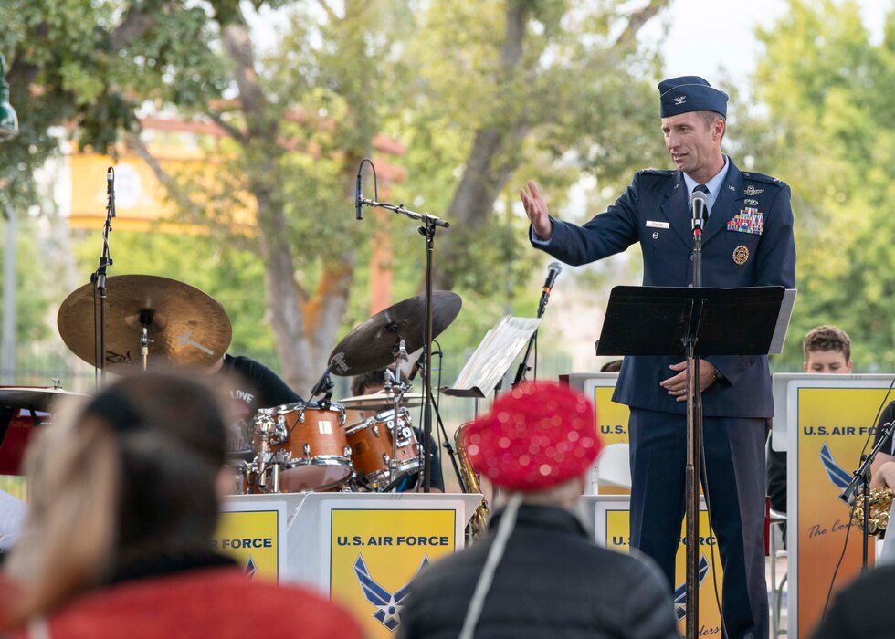 Col. Ryan Garlow, 60th Air Mobility Wing vice commander, addresses the audience during a POW/MIA tribute ceremony, Sept. 18, 2022, in Vacaville, California.  National POW/MIA Recognition Day is observed on the third Friday in September to honor those who were prisoners of war and those who are still missing in action.