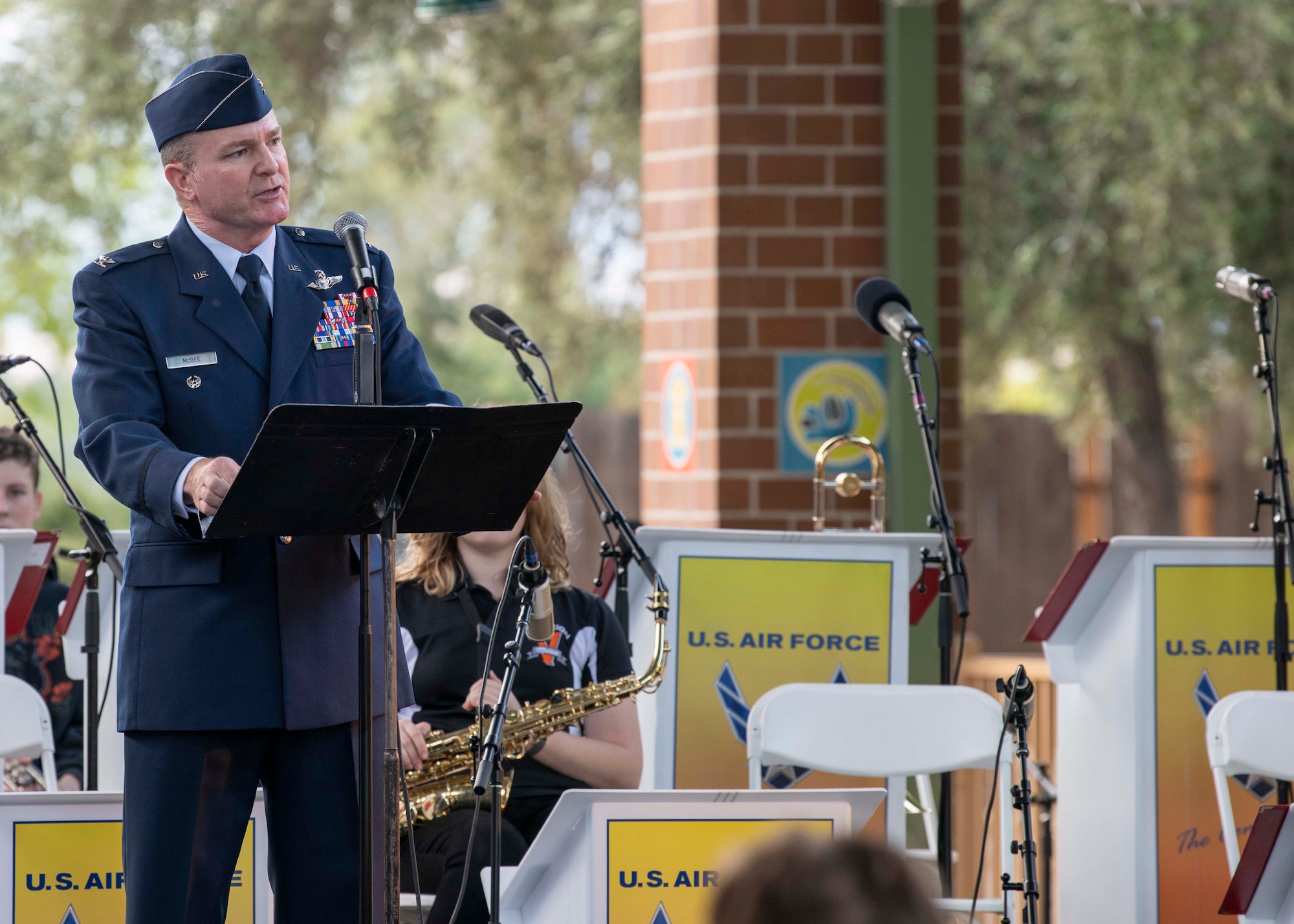 Col. Terrence McGee, 349th Air Mobility Wing vice commander, addresses the audience during a POW/MIA tribute ceremony, Sept. 18, 2022, in Vacaville, California.  National POW/MIA Recognition Day is observed on the third Friday in September to honor those who were prisoners of war and those who are still missing in action.