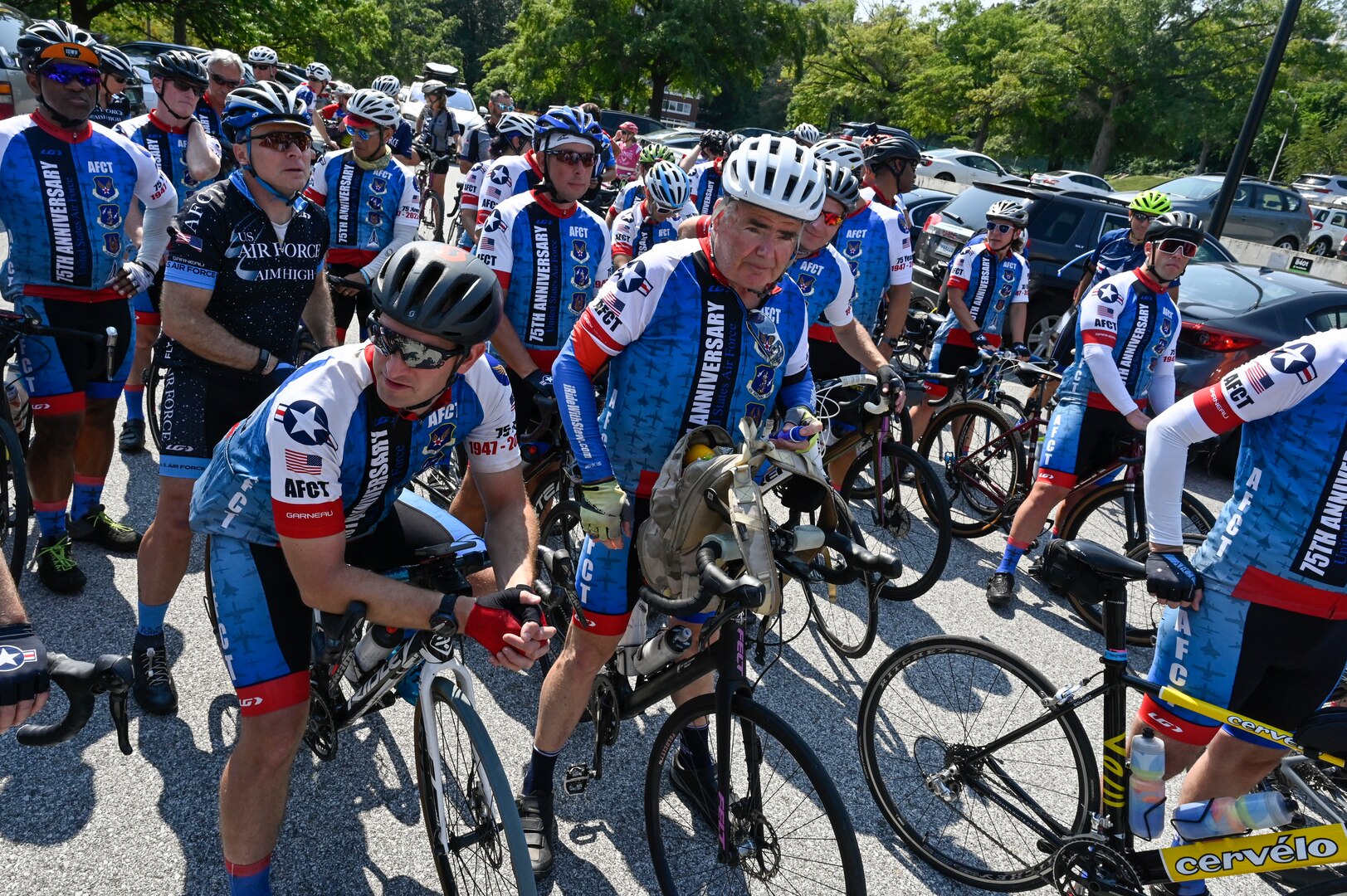 group of cyclist stage before a ride