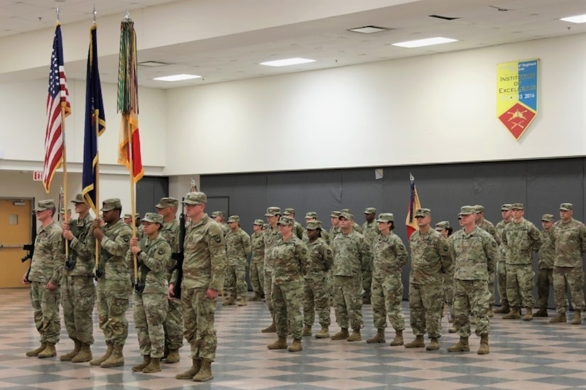 Pennsylvania Army National Guard Soldiers assigned to the 213th Regional Support Group stand in formation during the Group’s change of command ceremony at Fort Indiantown Gap September 18, 2022.