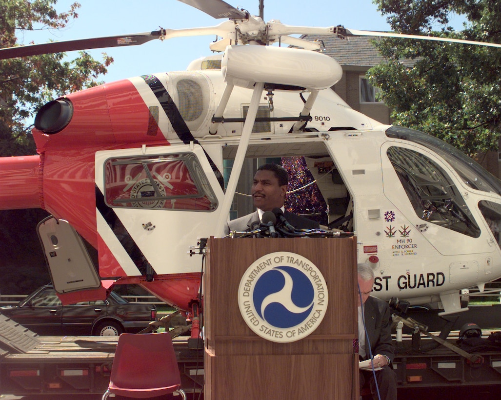 Rodney E. Slater, Secretary of Transportation addresses the media during a news conference to announce previously classified counter-narcotics actions in the Caribbean basin,