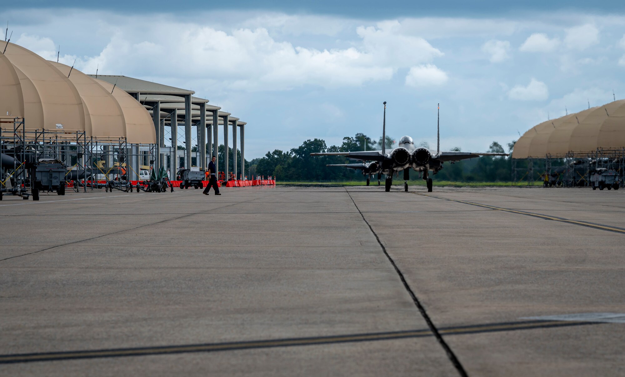 An F-15E Strike Eagle assigned to the 4th Fighter Wing prepares to take off at Seymour Johnson Air Force Base, North Carolina, Sept. 8, 2022. The 4th FW is one of four designated lead wings under Air Combat Command. (U.S. Air Force photo by Airman 1st Class Sabrina Fuller)