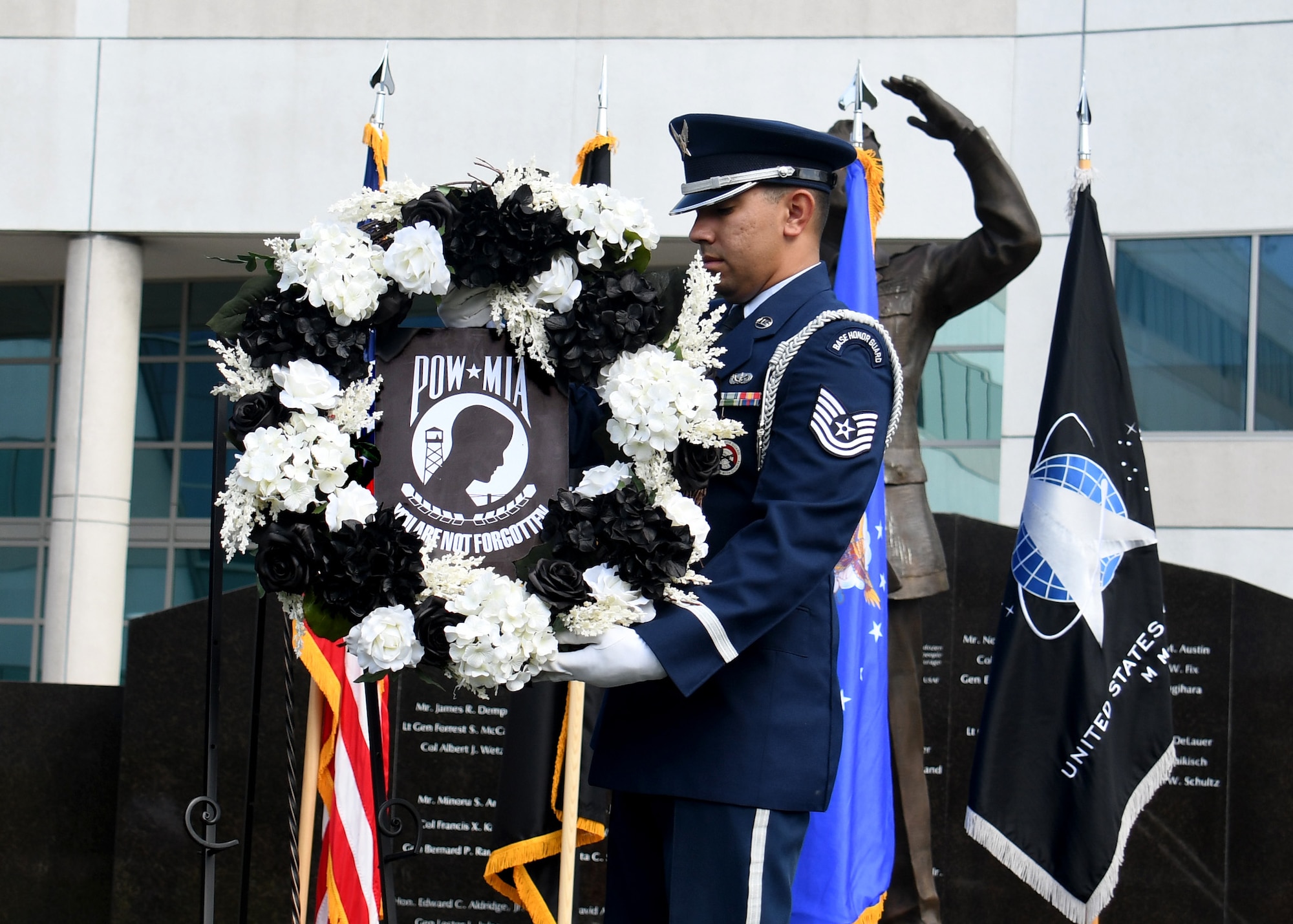 Los Angeles Air Force Base held a remembrance event for National POW/MIA Recognition Day that began on Sept. 15 and ended on Sept. 16 with a 54 mile torch run and wreath laying ceremony.