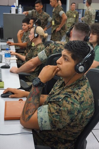 photo of US Military members sitting working at computers