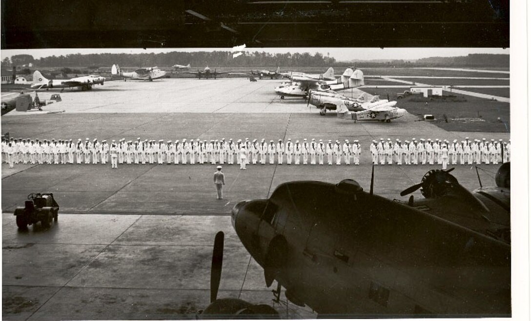 Personnel from CG Air Station Elizabeth City form for muster in 1944.