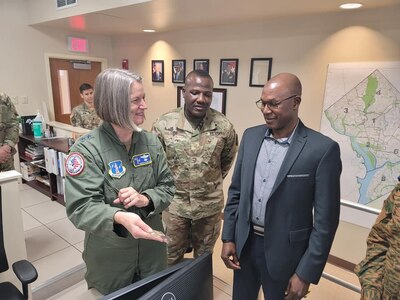 The National Guard State Partnership Program builds friendship, trust and affords military to military engagements between state national guards and nations across the globe. CapitalGuardians partners, Burkinabe civil and armed forces, visited the D.C. National Guard Armory, during their National Capital Region Humanitarian Assistance and Disaster Relief Subject Matter Expert Exchange, September 16, 2022. The visit exposed effective emergency and joint operations center capabilities and activities that can be implemented in Burkina Faso's National Civil Protection Agency. Among the distinguished visitors were Colonel Major Lazare Yago, director general, National Civil Protection Agency; Lieutenant Colonel Haidara Tabore, deputy commander, National Fire Fighters Brigade and Operations Officer, National Civil Protection Agency; Lieutenant Colonel Abdoul Semde, logistics officer, National Military Headquarters; and Lieutenant Colonel Leonid Diabri, gendarmerie commander, 3rd Military Region – National Capital.