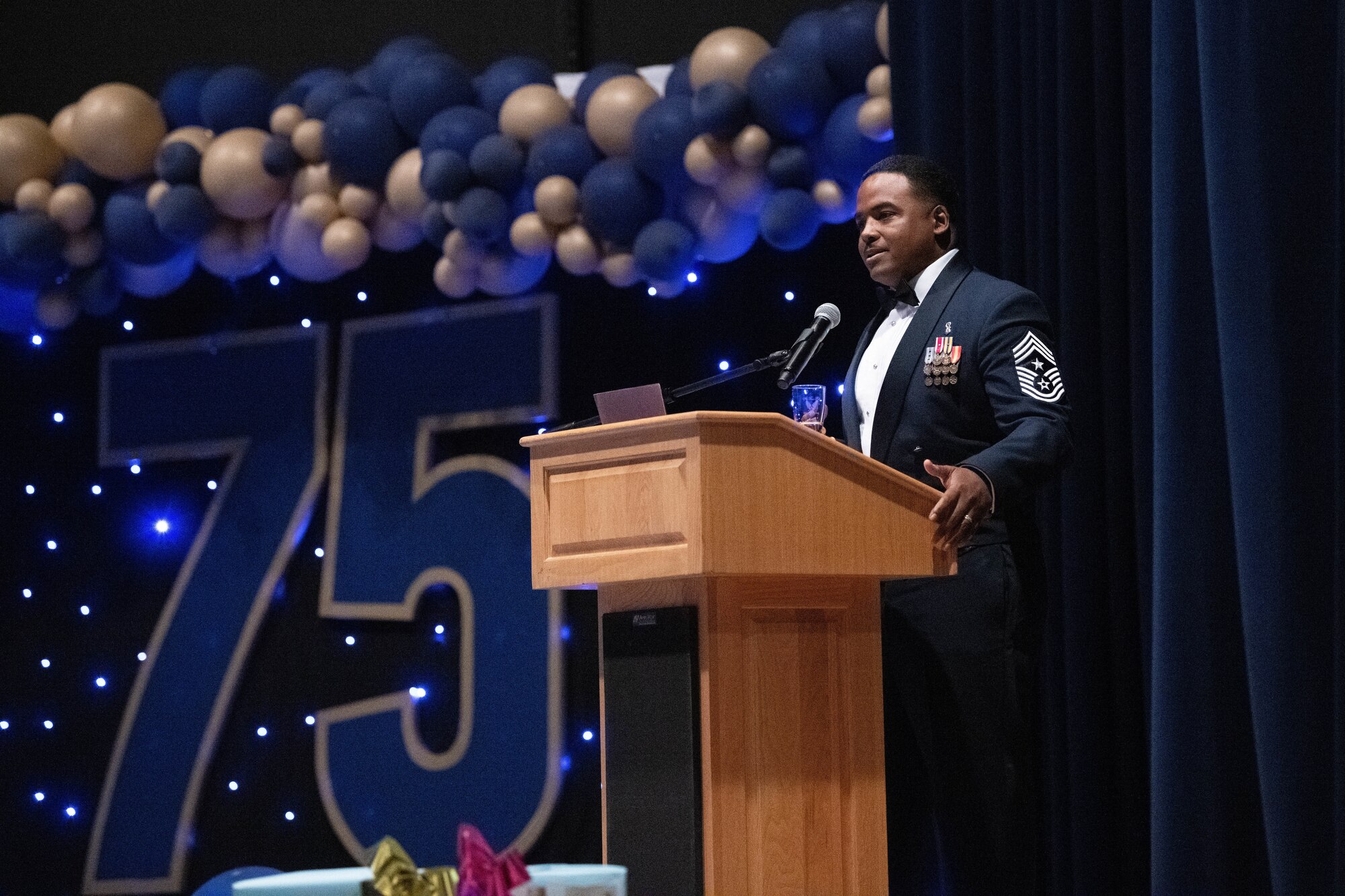 Airman gives remarks during Yokota’s Air Force Ball