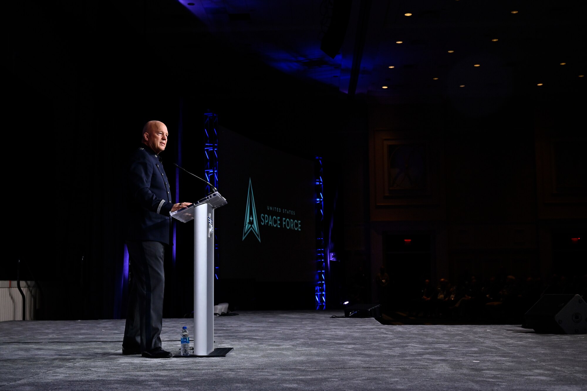 Chief of Space Operations Gen. John W. “Jay” Raymond delivers a keynote address on the state of the Space Force during the 2022 Air, Space and Cyber Conference in National Harbor, Md., Sept. 20, 2022. (U.S. Air Force photo by Eric Dietrich)