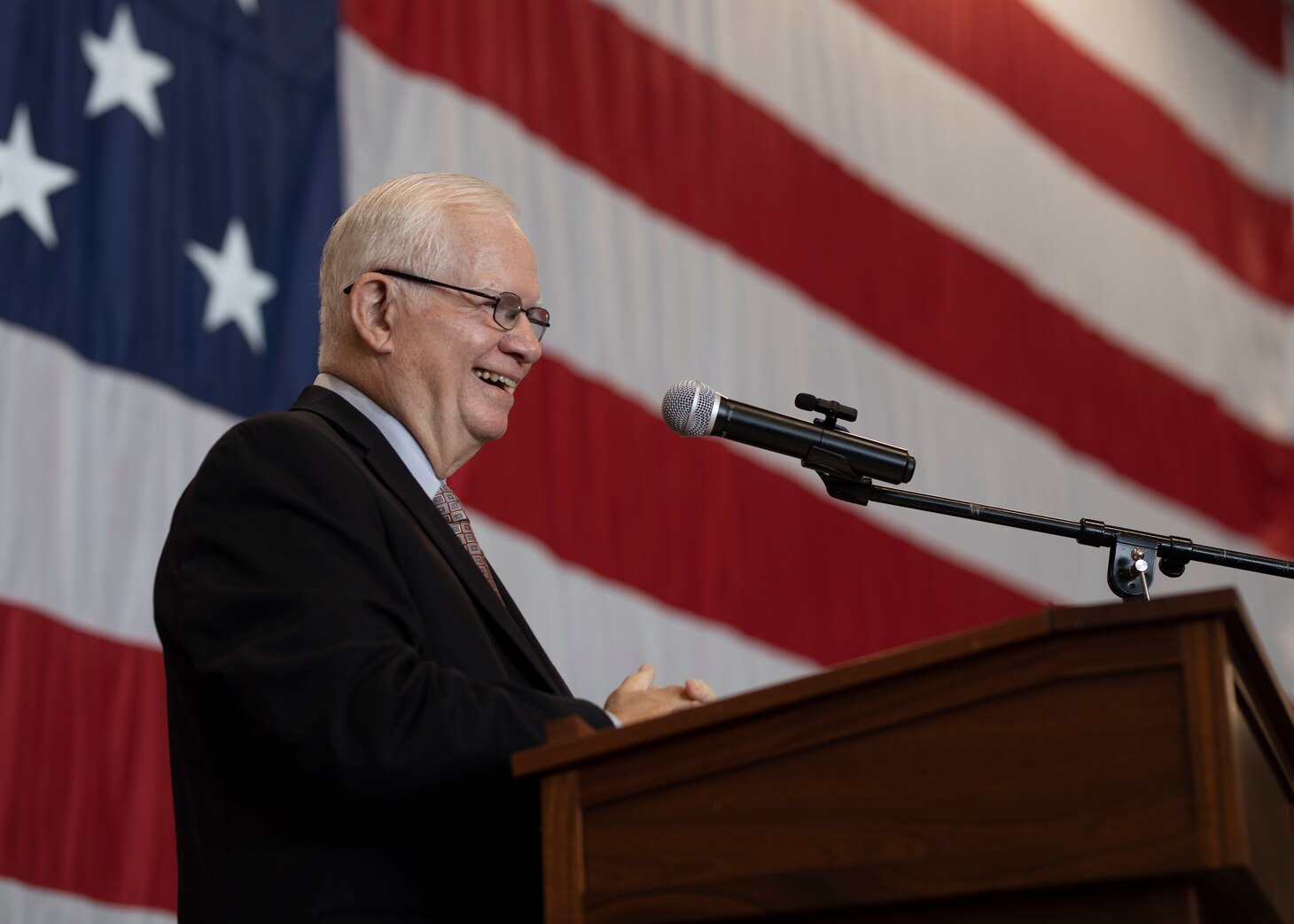 NORFOLK, Va. (Sept. 20, 2022) Retired Force Master Chief Bob Conklin, a former command master chief of the Wasp-class amphibious assault ship USS Bataan (LHD 5), gives a speech during the ship’s 25th birthday celebration, Sept. 20, 2022. Bataan is homeported at Naval Station Norfolk. (U.S. Navy photo by Mass Communications Specialist 2nd Class Darren Newell)