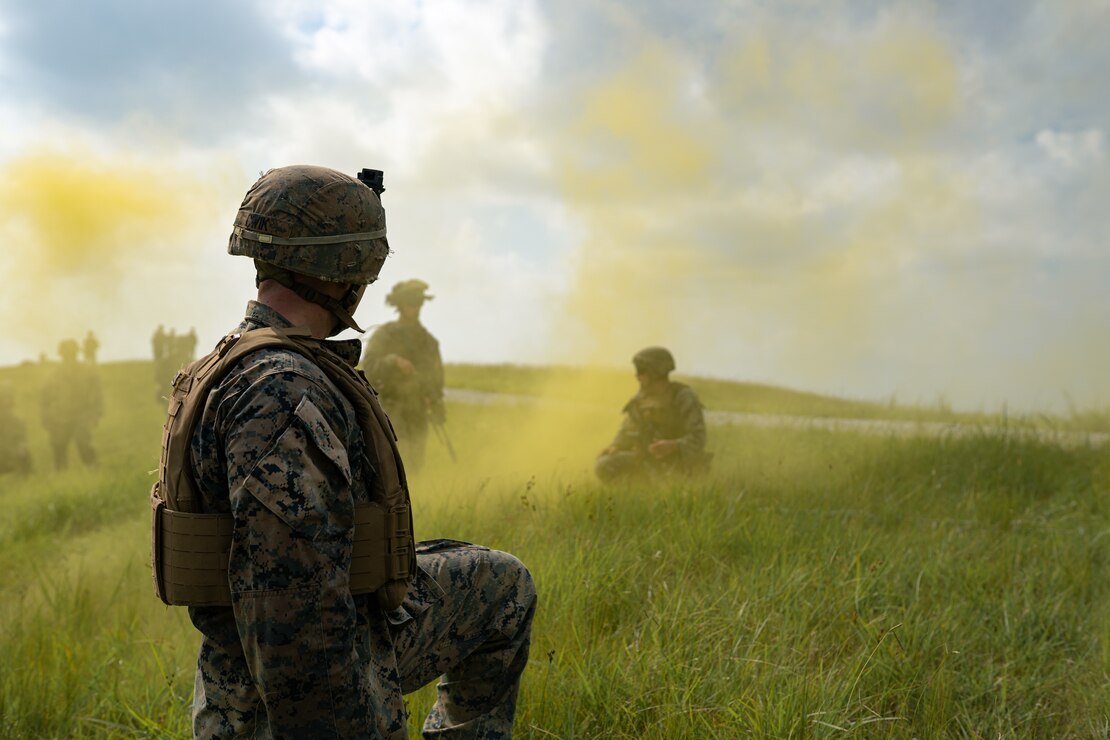 U.S. Marine Corps Lance Cpl. James Cwik, a Marine with 3rd Battalion, 3rd Marines, poses for a photo during platoon attack drills on Camp Schwab, Okinawa, Japan, Sept. 8, 2022. This training improved the Marines’ proficiency at the tactical level and developed small-unit leadership. 3/3 is forward deployed in the Indo-Pacific under 4th Marines, 3rd Marine Division as part of the Unit Deployment Program