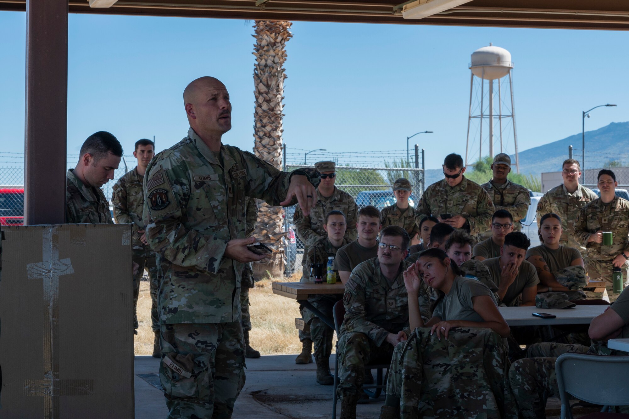 A photo of Airmen talking
