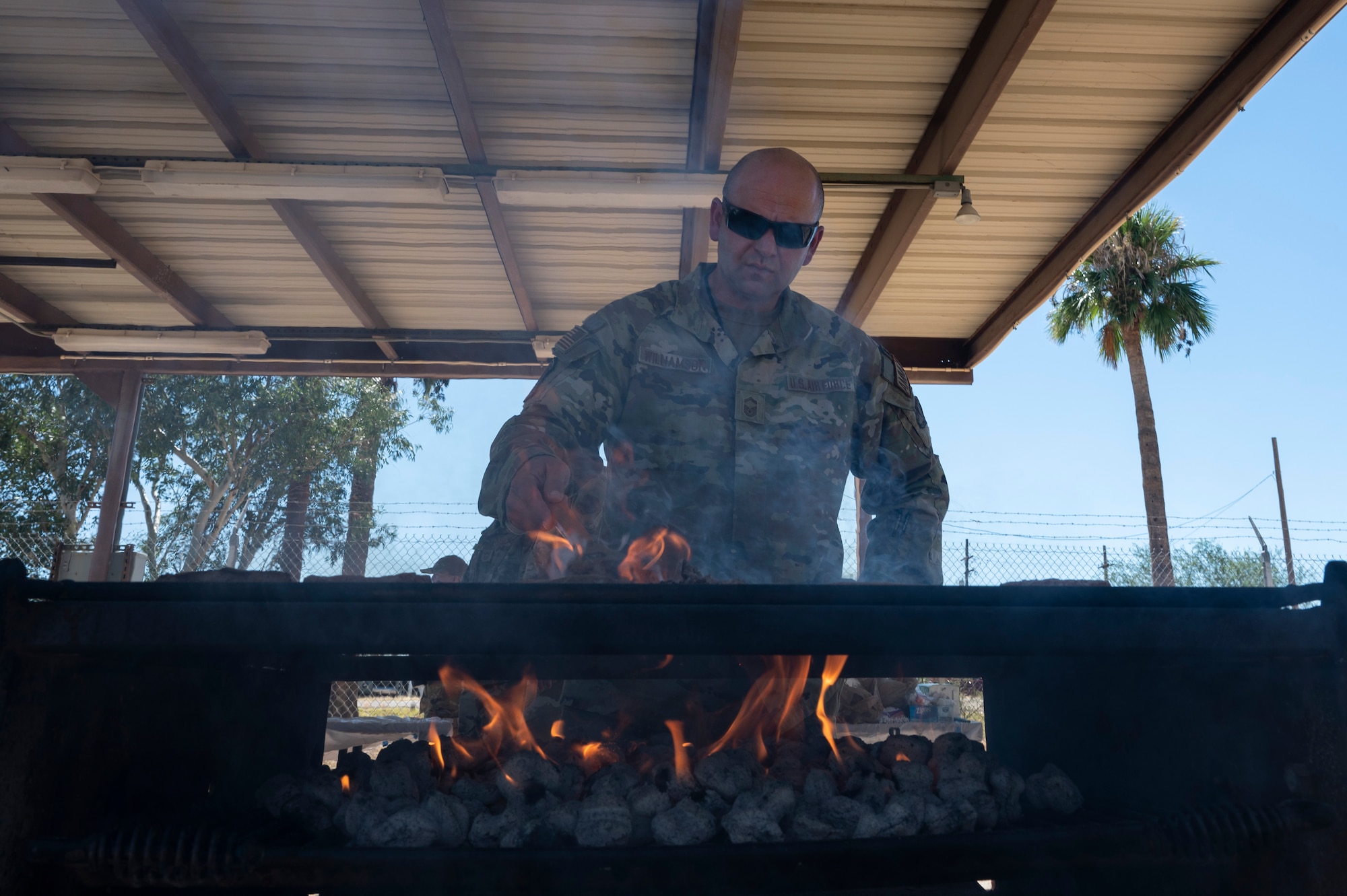 A photo of Airmen talking