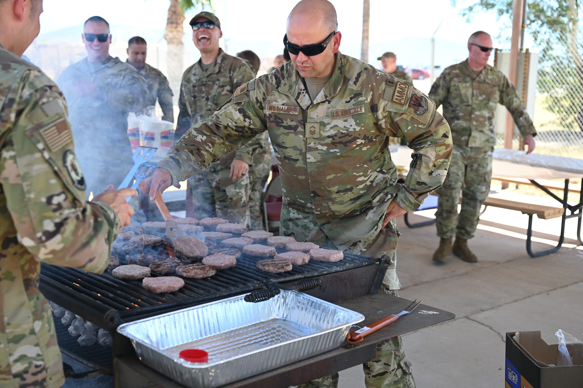 A photo of Airmen talking