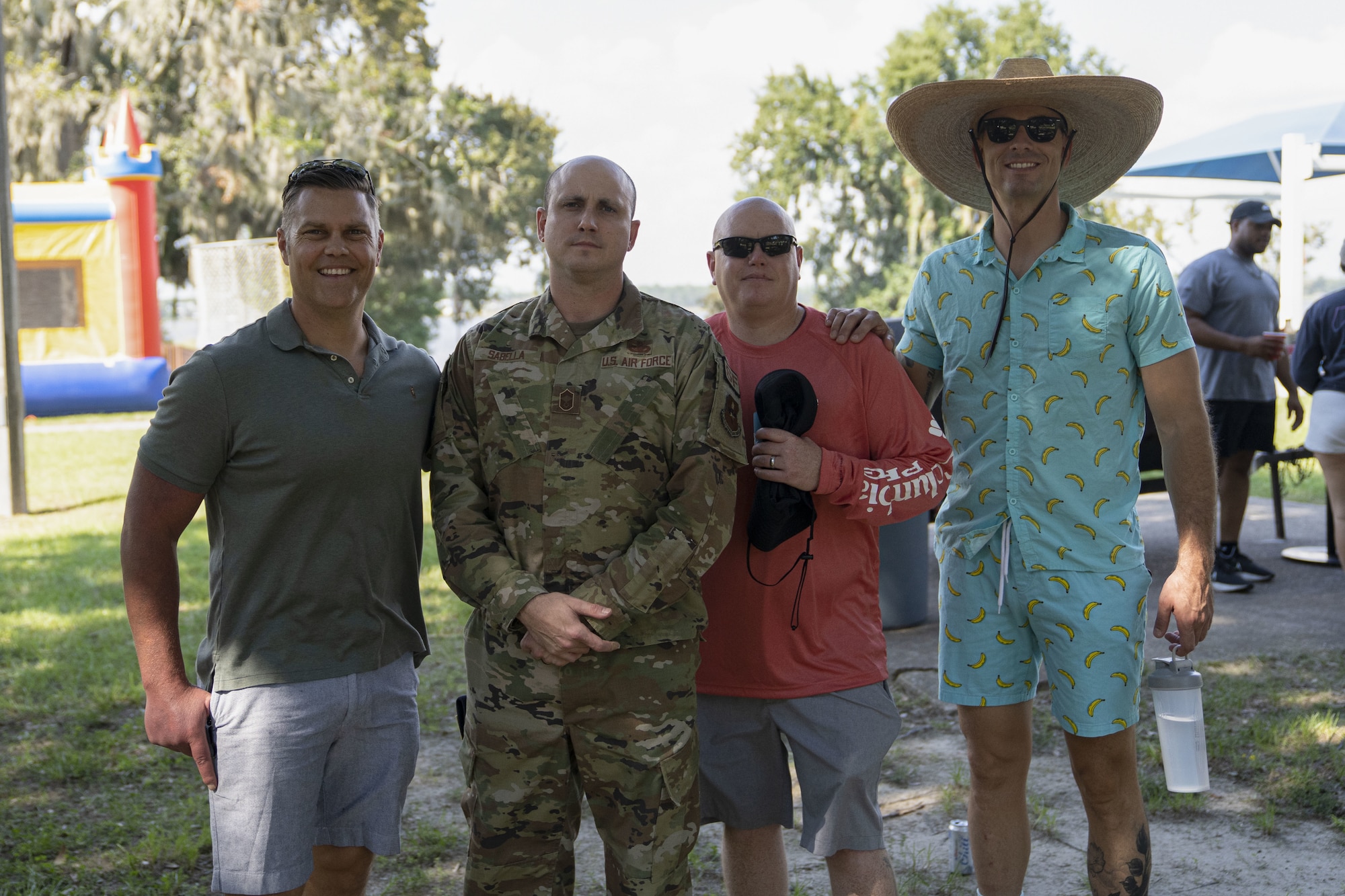 Leadership from the 81st Security Forces Squadron pose for photo during the squadron’s morale day at the marina on Keesler Air Force Base, Mississippi, Sept. 16, 2022. The squadron used Unite Funds to celebrate their first morale day since the start of COVID-19.