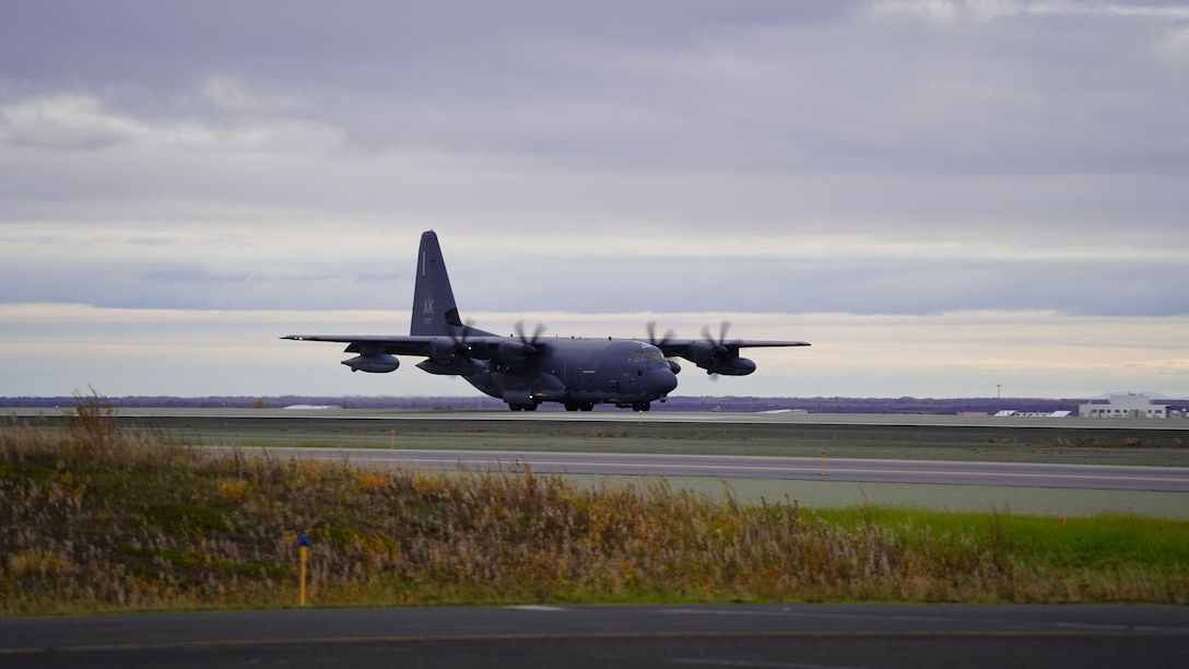 Members of Joint Task Force – Alaska arrive in Bethel for disaster relief response Sept. 21, 2022, via a HC-130J Combat King II aircraft from the 176th Wing’s 211th Rescue Squadron. Approximately 100 service members from the Alaska National Guard, Alaska State Defense Force and Alaska Naval Militia were activated following a disaster declaration issued Sept. 17 after the remnants of Typhoon Merbok caused dramatic flooding across more than 1,000 miles of Alaskan coastline. A JTF in Nome is standing up concurrently as part of Operation Merbok Response. (Alaska National Guard photo by Dana Rosso)