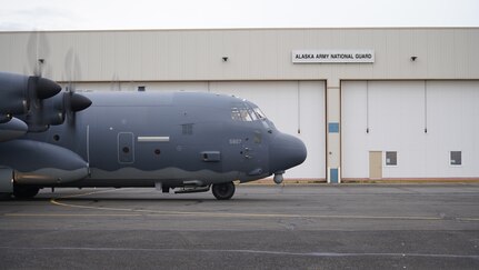 Members of Joint Task Force – Alaska arrive in Bethel for disaster relief response Sept. 21, 2022, via a HC-130J Combat King II aircraft from the 176th Wing’s 211th Rescue Squadron. Approximately 100 service members from the Alaska National Guard, Alaska State Defense Force and Alaska Naval Militia were activated following a disaster declaration issued Sept. 17 after the remnants of Typhoon Merbok caused dramatic flooding across more than 1,000 miles of Alaskan coastline. A JTF in Nome is standing up concurrently as part of Operation Merbok Response. (Alaska National Guard photo by Dana Rosso)