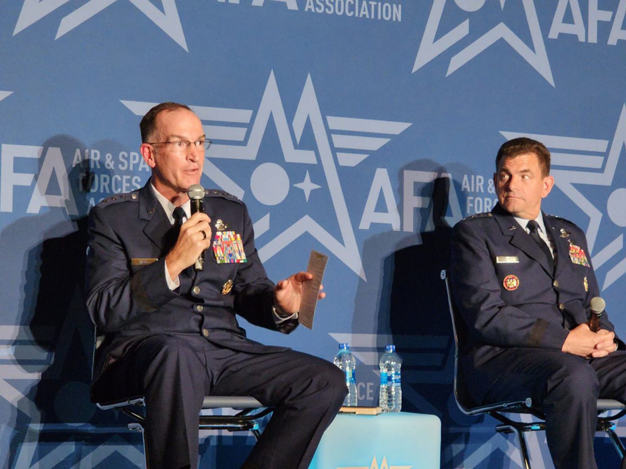 Air Force Lt. Gen. John Healy, chief of the Air Force Reserve talks to Airmen at AFA.