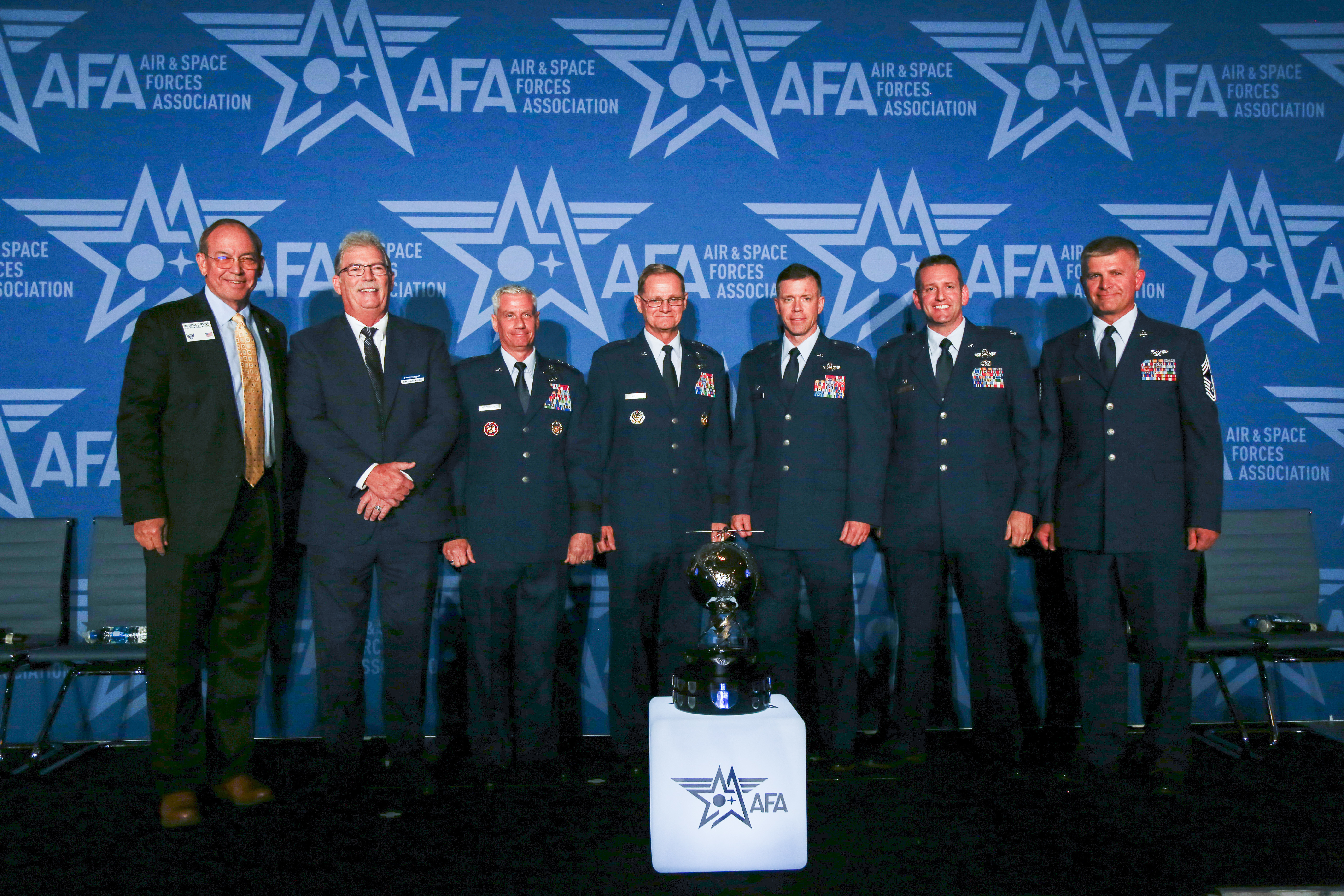 The 178th Attack Squadron, 119th Wing, North Dakota National Guard, is presented with the Mitchell Institute for Aerospace Studies’ General Atomics Remotely Piloted Aircraft Squadron of the Year Trophy for 2021 during the 2022 Air and Space Forces Association’s Air, Space and Cyber Conference at the Gaylord National Harbor, National Harbor, Maryland, Sept. 19, 2022. The 178th is the first National Guard unit to earn this award, which is presented annually for outstanding performance by RPA squadrons in achieving intelligence, surveillance, and persistent attack and reconnaissance over the preceding calendar year.