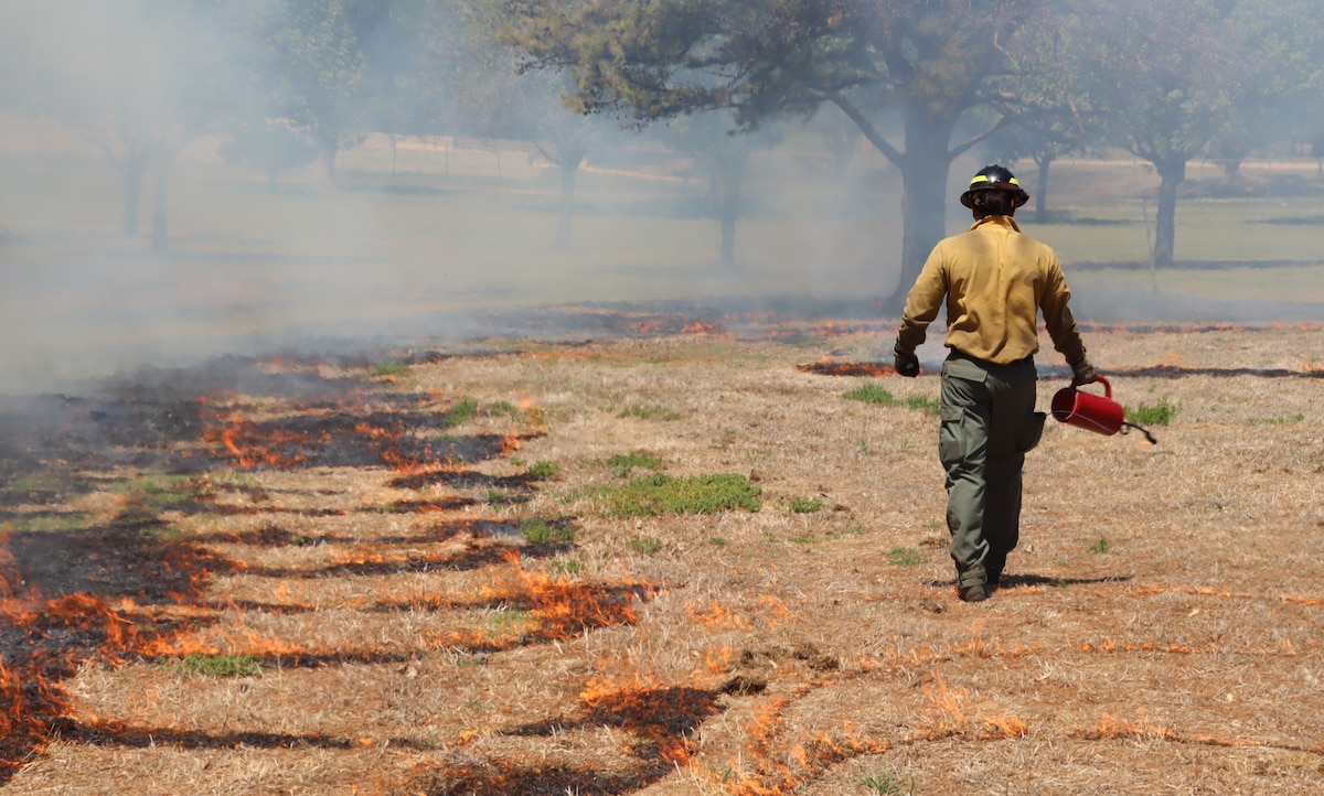 firefighter conducts prescribed burn