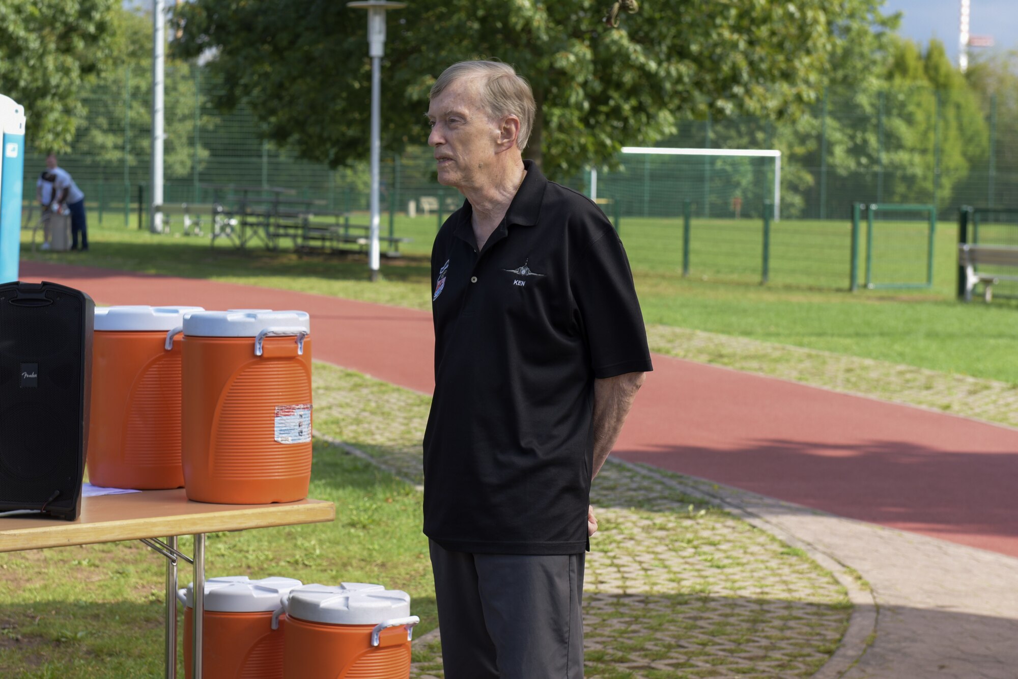 Retired U.S. Air Force  Col. Kenneth Cordier, a former Vietnam prisoner of war (1965-1973), provides opening remarks at a 24-hour prisoner of war/missing in action remembrance log carry, ruck and run at Ramstein Air Base, Germany, Sept. 15, 2022.