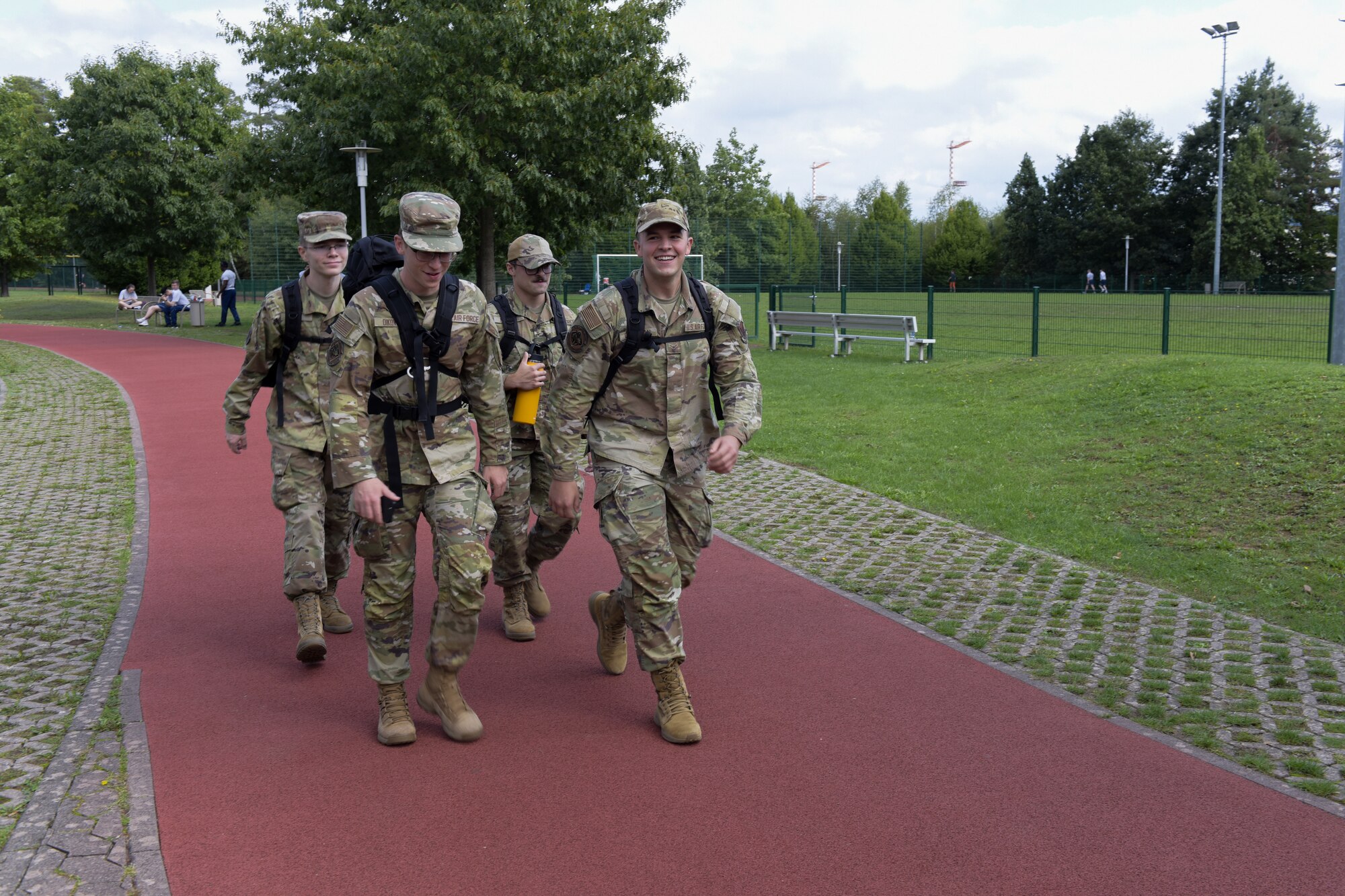 U.S. Air Force Airmen participate in a 24-hour prisoner of war/missing in action remembrance log carry, ruck and run at Ramstein Air Base, Germany, Sept. 15, 2022.