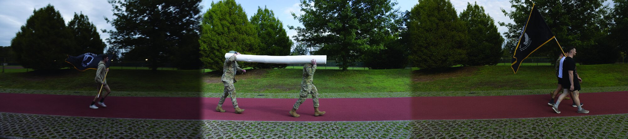 This photo illustration serves to demonstrate the 24-hour prisoner of war/missing in action log carry, ruck and run at Ramstein Air Base, Germany, Sept. 15 and 16, 2022.