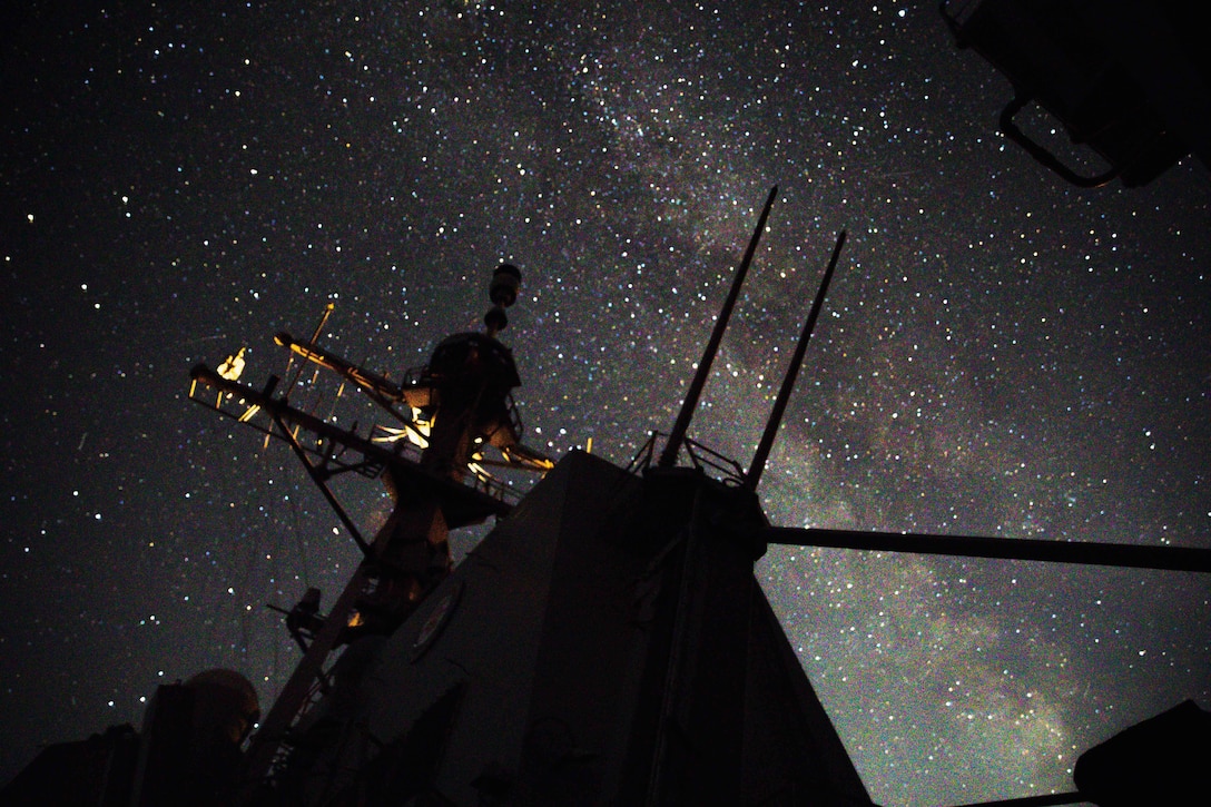 The guided-missile destroyer USS Paul Ignatius sails through the Baltic Sea