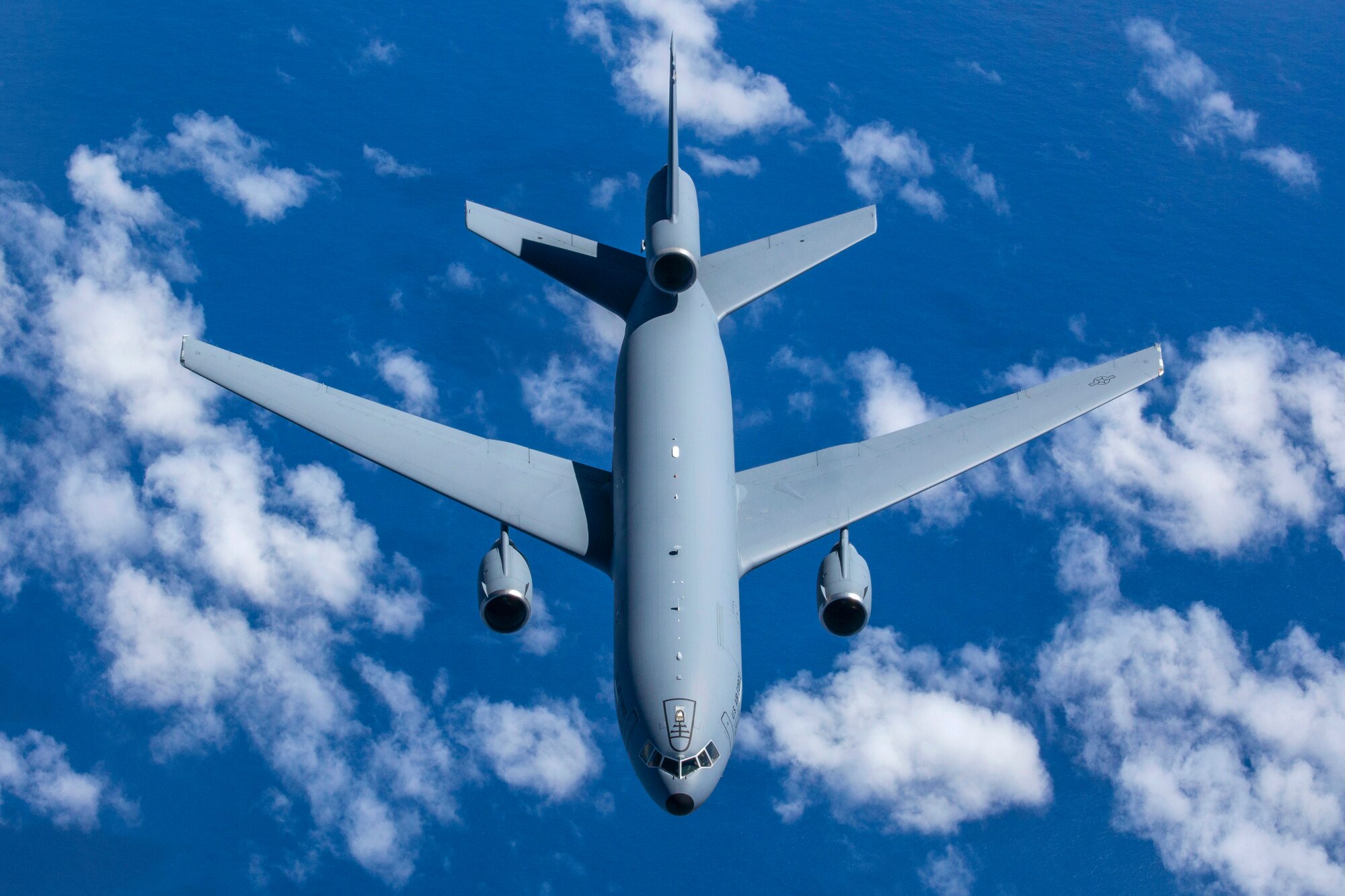 A U.S Air Force KC-10 Extender crewed by Reserve Citizen Airmen with the 76th Air Refueling Squadron, departs after being refueled by a KC-10 crewed by Airmen with the 78th Air Refueling Squadron, both with the 514th Air Mobility Wing, during a training mission over the East Coast Sept. 16, 2018. The 514th is an Air Force Reserve Command Unit located at Joint Base McGuire-Dix-Lakehurst, N.J. (U.S. Air Force photo by Master Sgt. Mark C. Olsen)