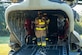 Mel Vermillion, Lt. firefighter and Mike Evans, firefighter with Fort Eustis Fire and Emergency Services, exit the CH-47 Chinook helicopter after ensuring no injured players were inside during the aircraft down exercise at Joint Base Langley-Eustis, Virginia, Sept. 20, 2020.