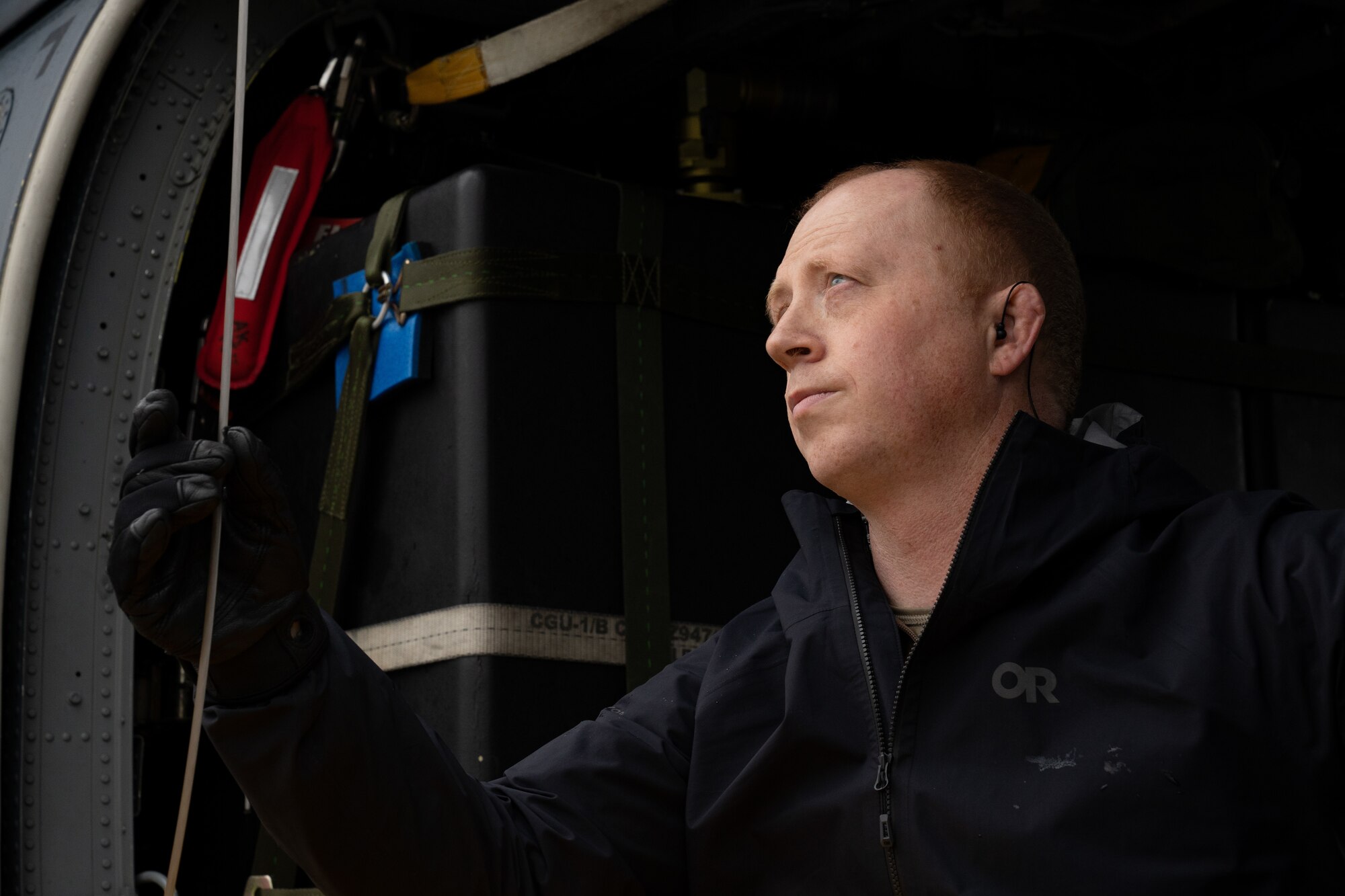 Photo of a Guardsman in a helicopter