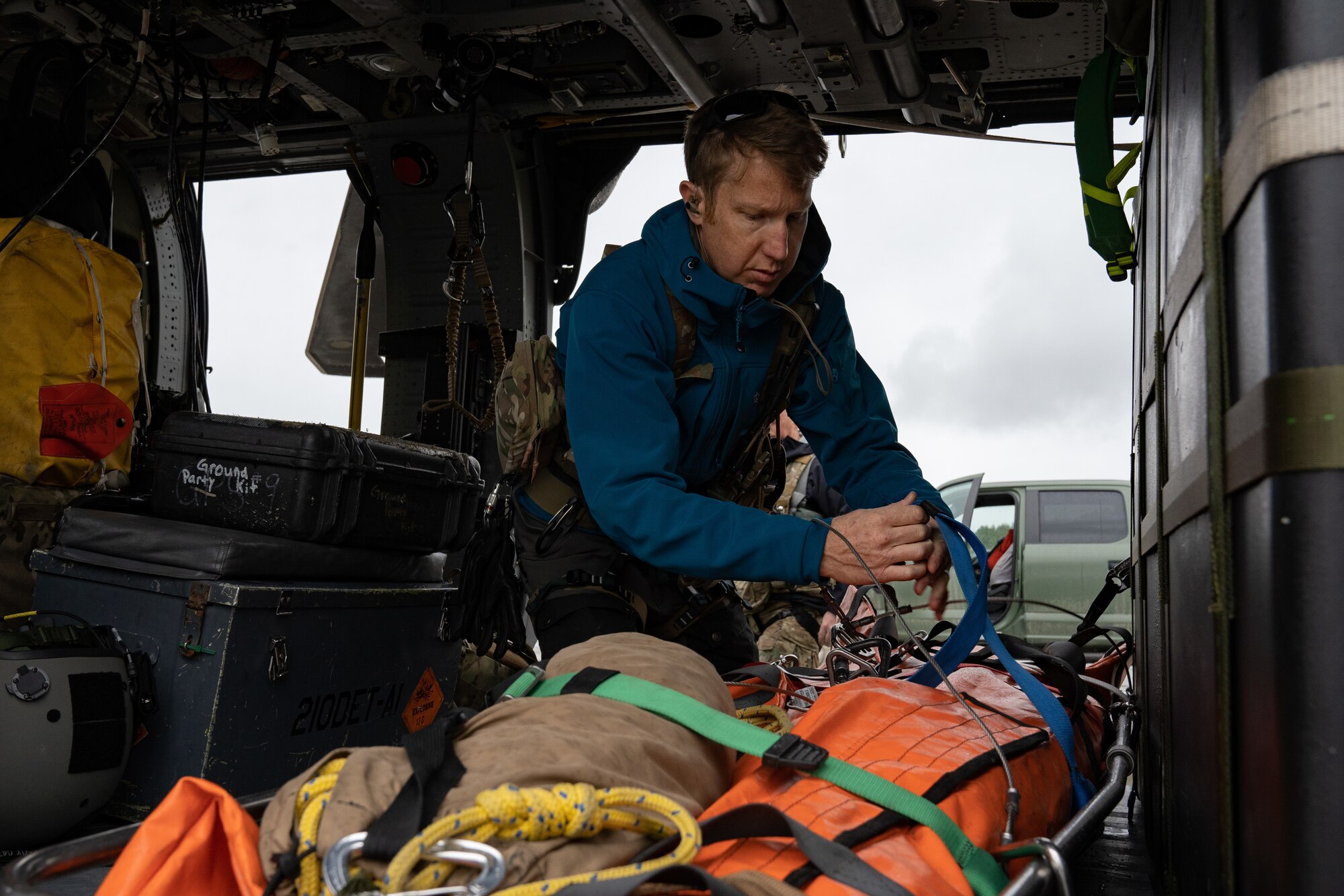 Photo of a Guardsman in a helicopter