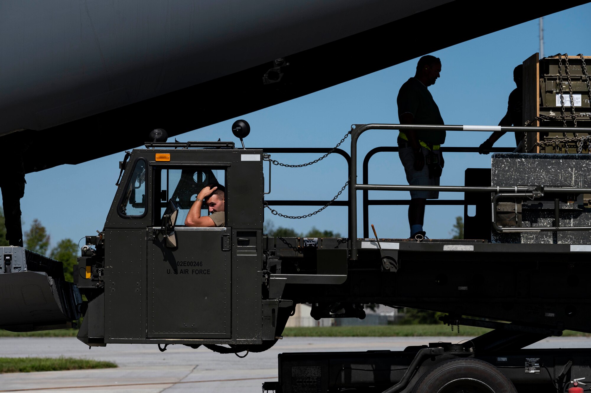 Team Dover Airmen load weapons cargo bound for Ukraine onto a C-17 Globemaster III during a security assistance mission at Dover Air Force Base, Delaware, Sept. 14, 2022. The Department of Defense is providing Ukraine with critical capabilities to defend against Russian aggression under the Ukraine Security Assistance Initiative. (U.S. Air Force photo by Staff Sgt. Marco A. Gomez)