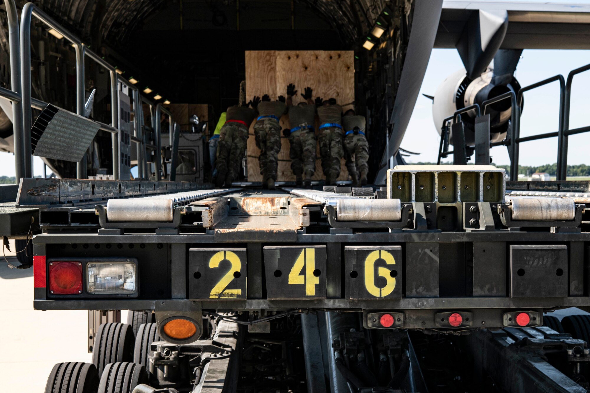 Weapons cargo bound for Ukraine is loaded onto a C-17 Globemaster III during a security assistance mission at Dover Air Force Base, Delaware, Sept. 14, 2022. Since 2014, the U.S. has committed more than $15.5 billion in security assistance to Ukraine under the Ukraine Security Assistance Initiative. (U.S. Air Force photo by Staff Sgt. Marco A. Gomez)